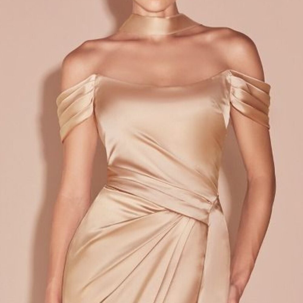 NEW FORMAL OFF SHOULDER LONG SHEATH SATIN GOWN W/ LACE UP CORSET BACK CD 7452 - Picture 8 of 10